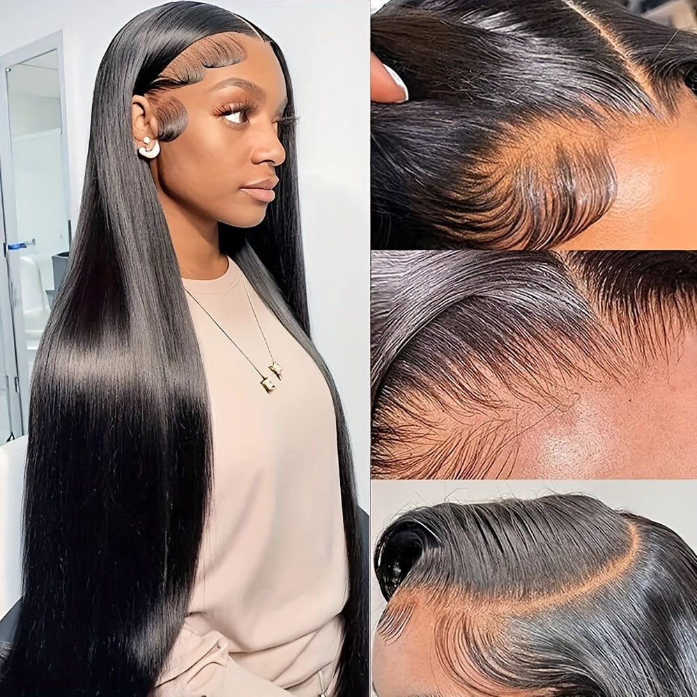 13x6 HD Transparent Lace Front Wig - Pre-Plucked Human Hair with Baby Hair, 250% Density, Straight Black Hair for Women, 16-34 Inches, Elegant Style for Everyday or Special Occasions